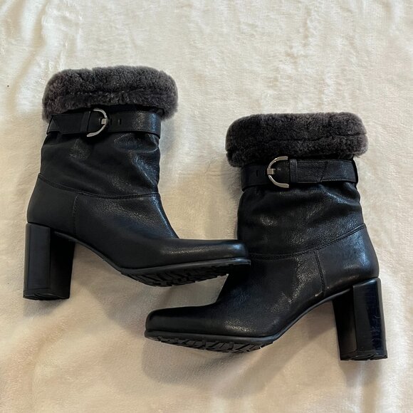 Stuart Weitzman Shoes - Stuart Weitzman Y2K Mid-Calf Booties Black Fur Buckle Silver Hardware Size 7.5
